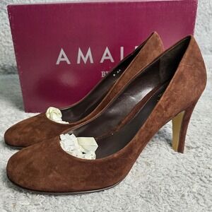 Amalfi by Rangoni Classic Brown Italian Suede Leather Heels Pumps Shoes 8 AA NEW